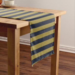 Elegant Gold & Navy Blue Vertical Stripes Short Table Runner