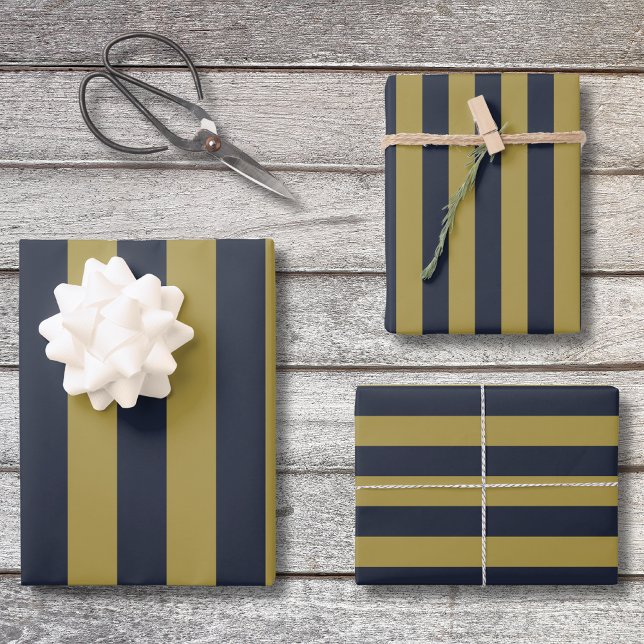 Elegant Gold & Navy Blue Vertical Stripes Wrapping Paper Sheet (Creator Uploaded)