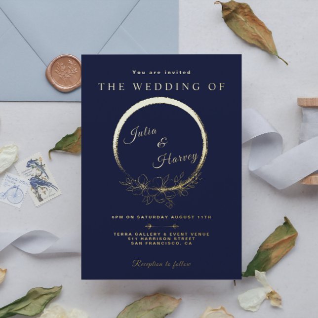 Elegant Gold Navy Blue Wedding Foil Invitation (Creator Uploaded)