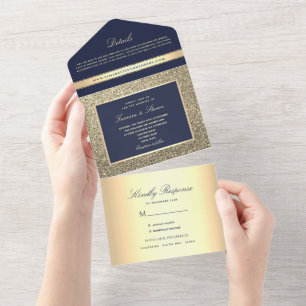 Elegant Gold Navy Blue Wedding Invitation