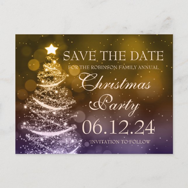 Elegant Gold Navy Christmas Party Save The Date Announcement Postcard (Front)