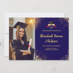 Elegant Gold & Navy Graduation Announcements