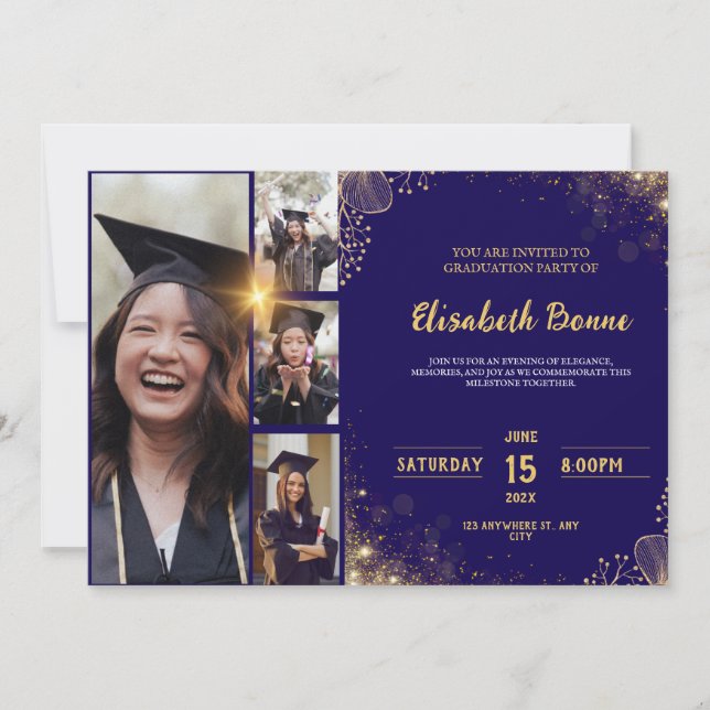 Elegant Gold & Navy Graduation Party Invitation  (Front)