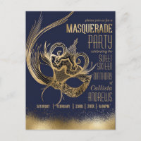 Elegant Gold Navy Masquerade Mask Sweet Sixteen