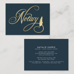 Elegant Gold & Navy Notary Loan Agent Business Card