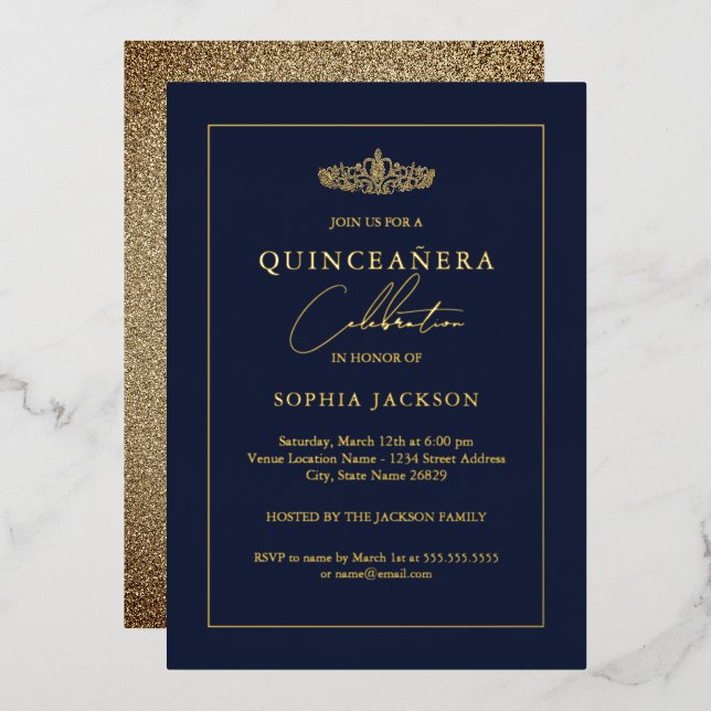 Elegant Gold Navy Quinceanera 15th Birthday (Front/Back)