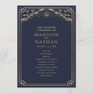 Elegant Gold & Navy Tarot Wedding Programme