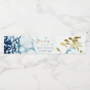 ELEGANT GOLD NAVY UNDERWATER FISH BABY SHOWER WATER BOTTLE LABEL