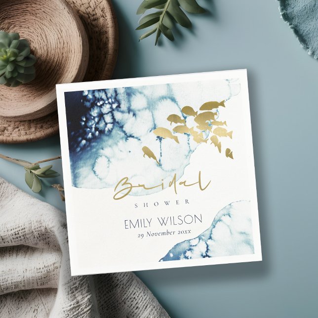 ELEGANT GOLD NAVY UNDERWATER  FISH BRIDAL SHOWER NAPKIN (Creator Uploaded)