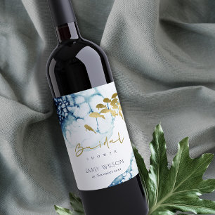 ELEGANT GOLD NAVY UNDERWATER FISH BRIDAL SHOWER WINE LABEL