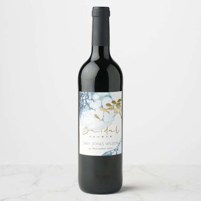 ELEGANT GOLD NAVY UNDERWATER  FISH BRIDAL SHOWER  WINE LABEL (Front)