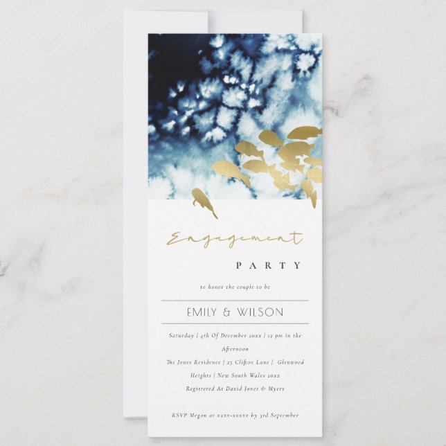ELEGANT GOLD NAVY UNDERWATER FISH ENGAGEMENT INVITATION (Front)
