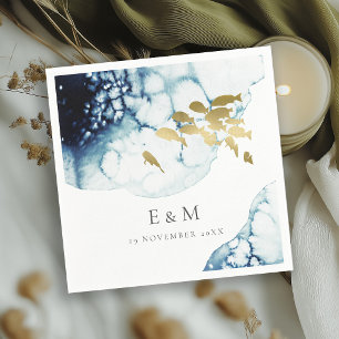 ELEGANT GOLD NAVY UNDERWATER FISH MONOGRAM WEDDING NAPKIN