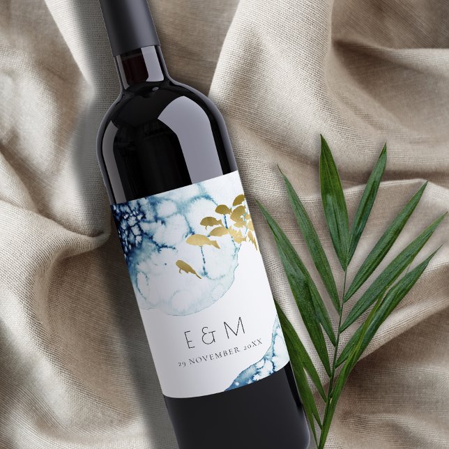 ELEGANT GOLD NAVY UNDERWATER FISH MONOGRAM WEDDING WINE LABEL (Creator Uploaded)