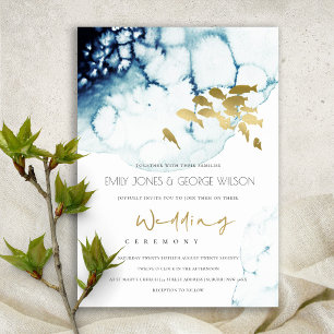 ELEGANT GOLD NAVY UNDERWATER FISH WEDDING INVITE