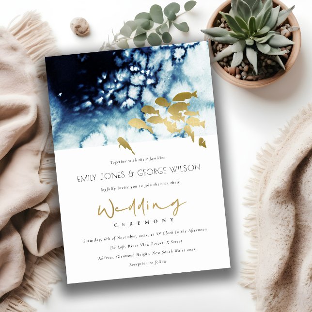 ELEGANT GOLD NAVY UNDERWATER FISH WEDDING INVITE (Creator Uploaded)