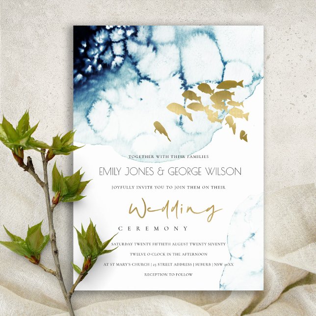 ELEGANT GOLD NAVY UNDERWATER FISH WEDDING INVITE (Creator Uploaded)
