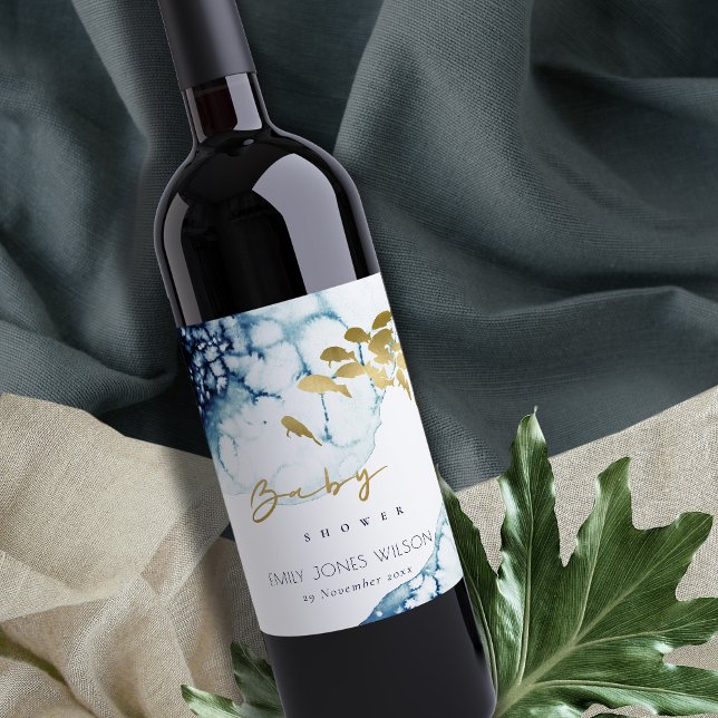 ELEGANT GOLD NAVY UNDERWATER SEA FISH BABY SHOWER WINE LABEL (Creator Uploaded)