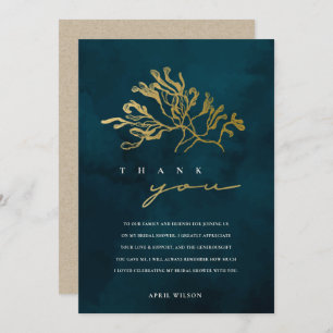 ELEGANT GOLD NAVY UNDERWATER SEAWEED BRIDAL SHOWER THANK YOU CARD