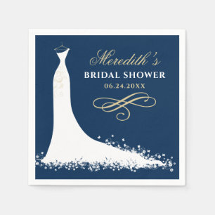 Elegant Gold Navy Wedding Gown Bridal Shower Napkin
