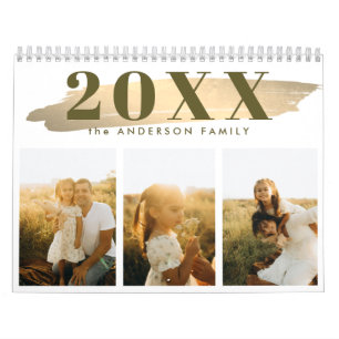 Elegant Gold Neutral Family Photos Calendar