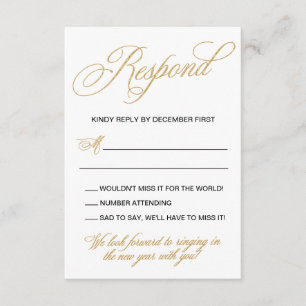 Elegant Gold New Years Eve Wedding Invitation RSVP
