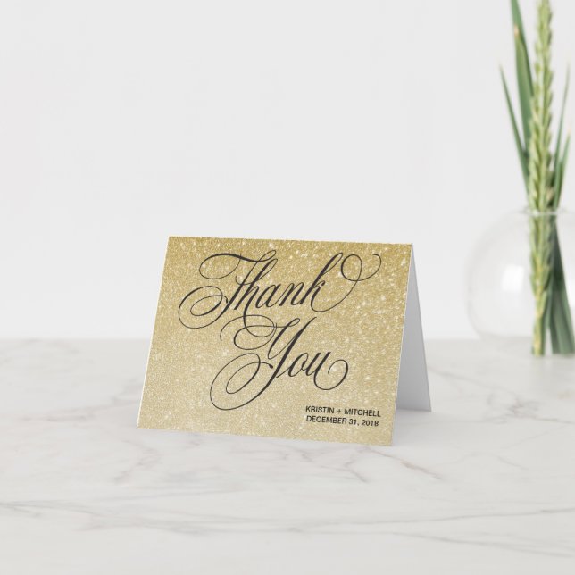 Elegant Gold New Years Eve Wedding Thank You Card (Front)
