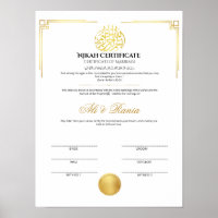 Elegant Gold Nikah Certificate with Seal