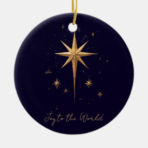 Elegant Gold North Star on Deep Blue Background Ceramic Tree Decoration