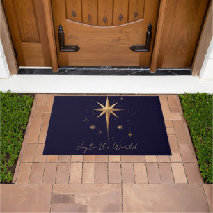 Elegant Gold North Star on Deep Blue Background Doormat