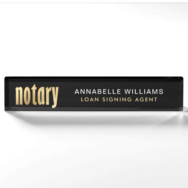 Elegant Gold Notary Loan Agent  Nameplate (Front)