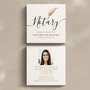 Elegant Gold Notary Quill Calligraphy Square Business Card