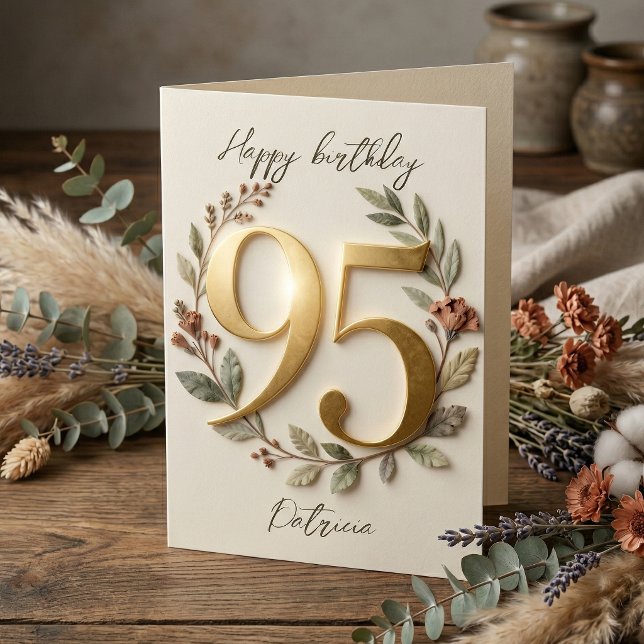 Elegant Gold Number Botanical Wreath 95th Birthday Card (Creator Uploaded)
