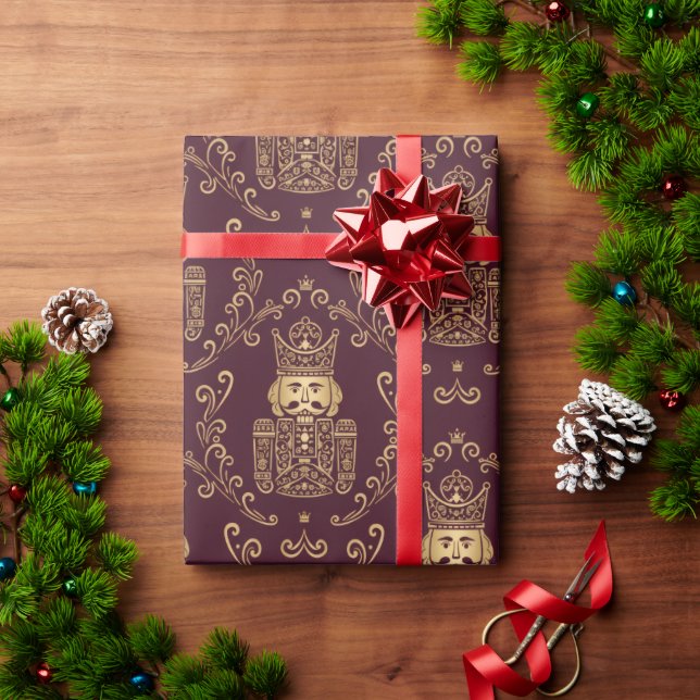 Elegant Gold Nutcracker Christmas Damask Wrapping Paper (Holiday Gift)