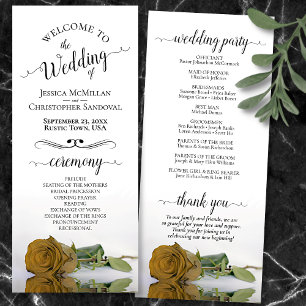 Elegant Gold Ochre Goldenrod Rose Romantic Wedding Programme