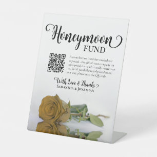 Elegant Gold Ochre Rose Honeymoon Fund QR Code Pedestal Sign