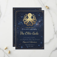 Elegant Gold Octopus Celestial Night Invitation