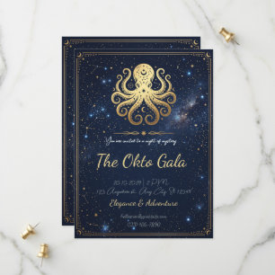 Elegant Gold Octopus Celestial Night Invitation