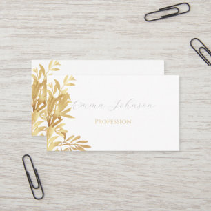 Elegant Gold Olive branch White Pattern Business Card