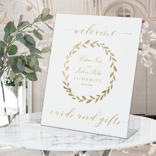 Elegant Gold Olive Branch Wreath Card & Gifts Pedestal Sign