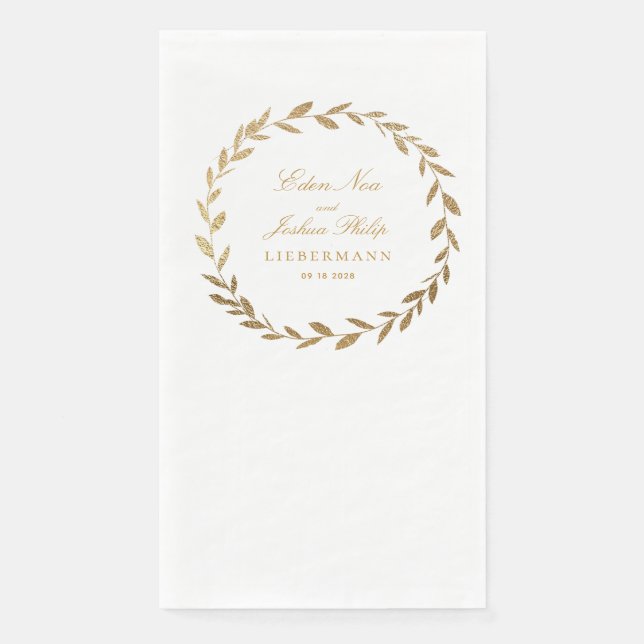 Elegant Gold Olive Branch Wreath Wedding Napkin (Front)