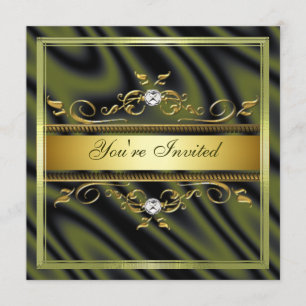 Elegant Gold Olive Green Silk/Satin  Invitation Te