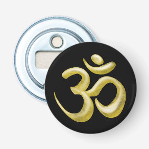 Elegant Gold Om Symbol Sanskrit Spiritual Black Bottle Opener