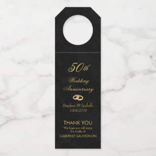 Elegant Gold on Black 50th Wedding Anniversary Bottle Tag
