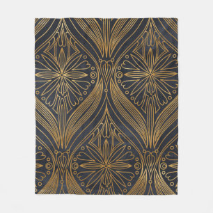 Elegant gold on black damask pattern fleece blanket