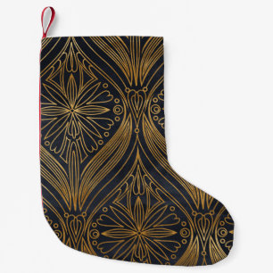 Elegant gold on black damask pattern small christmas stocking