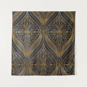 Elegant gold on black damask pattern tapestry