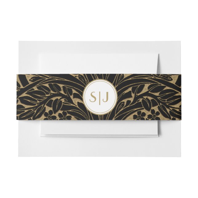 Elegant Gold on Black Initialled Wedding Invitation Belly Band (Front Example)