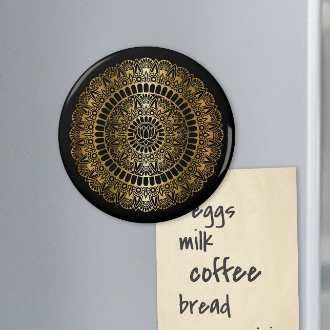 Elegant Gold on Black Lotus Henna Mandala Magnet (Creator Uploaded)