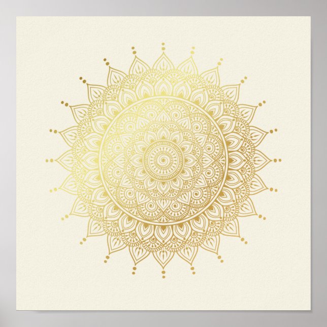 Elegant Gold on Cream Floral Henna Mandala Poster (Front)